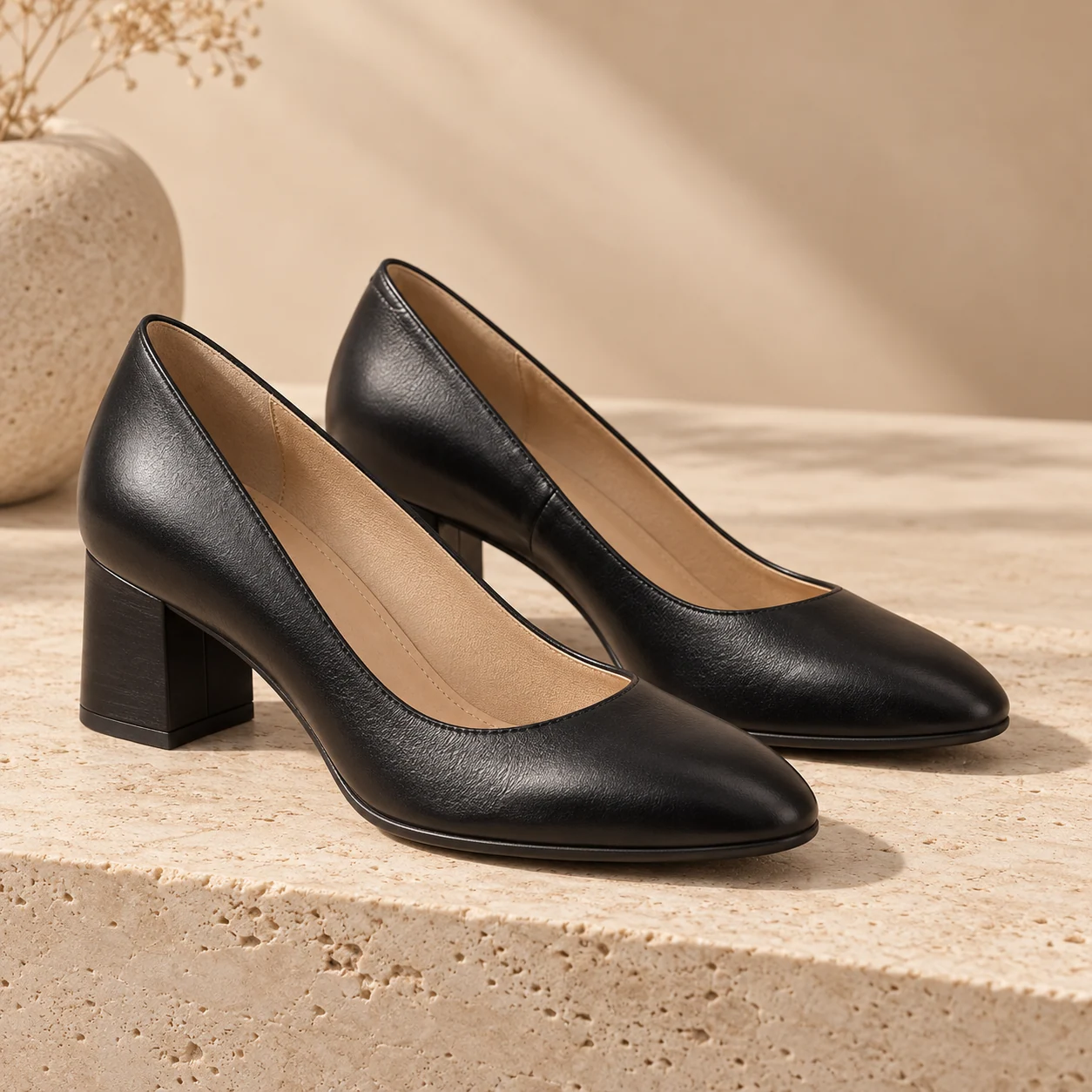 Lena Block-Heel Pump in black, footwear product photograph